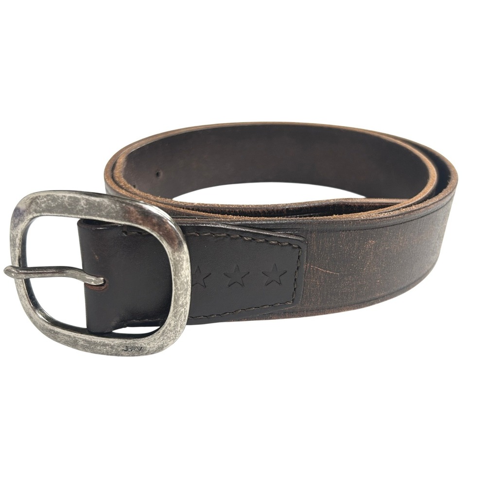 John Varvatos USA Genuine Leather Belt 36/90 Brown Solid Brass Heritage Grunge